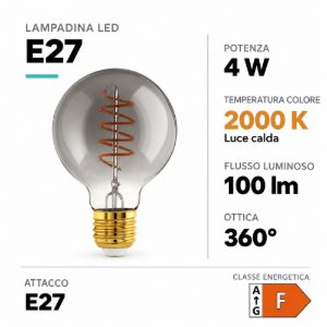Eglo lampadina led e27 4w 2000k a globo nera trasparente 8cm con filamento a spirale dimmerabile