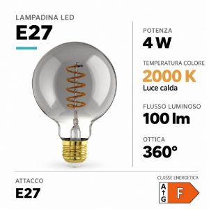 Eglo lampadina led e27 4w 2000k a globo nera trasparente 9,5cm con filamento a spirale dimmerabile