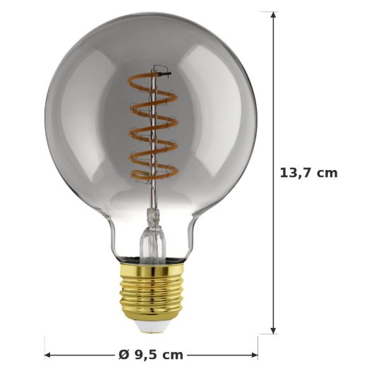 Eglo lampadina led e27 4w 2000k a globo nera trasparente 9,5cm con filamento a spirale dimmerabile