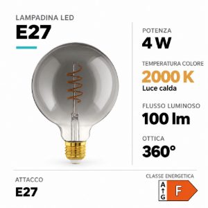 Eglo lampadina led e27 4w 2000k a globo nera trasparente 12,5cm con filamento a spirale dimmerabile