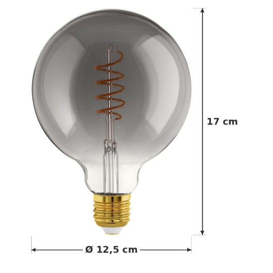 Eglo lampadina led e27 4w 2000k a globo nera trasparente 12,5cm con filamento a spirale dimmerabile
