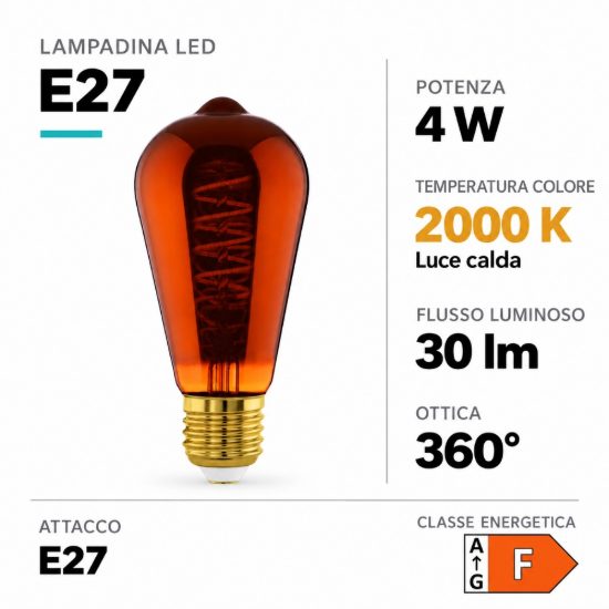 Eglo lampadina led e27 4w 2000k a oliva color rame 6,4cm con filamento a spirale dimmerabile