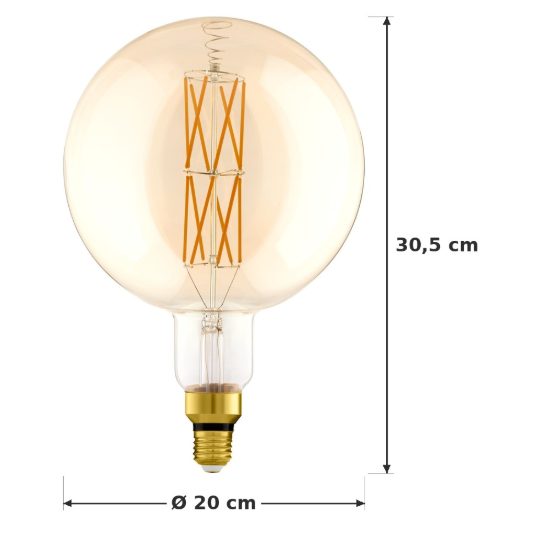 Eglo lampadina led e27 8w 2100k a globo ambrata 20cm dimmerabile