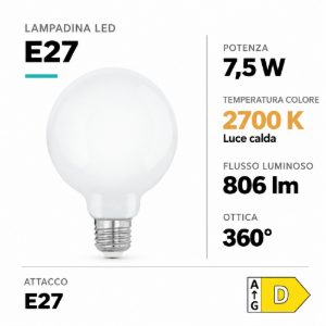 Eglo lampadina led e27 7,5w 2700k a globo opalina 9,5cm dimmerabile
