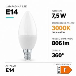 Eglo lampadina led e14 7,5w 3000k a candela opalina dimmerabile