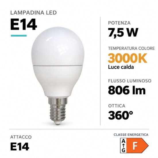 Eglo lampadina led e14 7,5w 3000k a sfera opalina dimmerabile