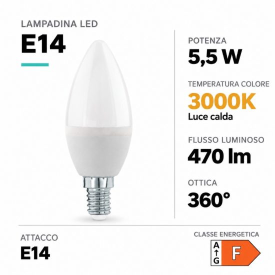 Eglo lampadina led e14 5,5w 3000k a candela opalina dimmerabile