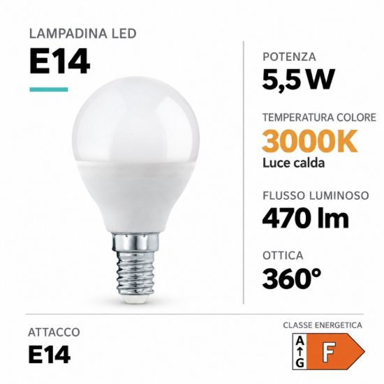 Eglo lampadina led e14 5,5w 3000k a sfera opalina dimmerabile
