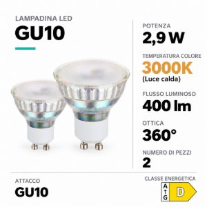 Eglo set 2 lampadine led gu10 2x2,9w 3000k a riflettore satinate