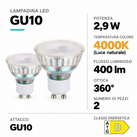 Eglo set 2 lampadine led gu10 2x2,9w 4000k a riflettore satinate