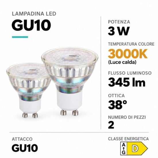 Eglo set 2 lampadine led gu10 2x3w 3000k a riflettore trasparenti