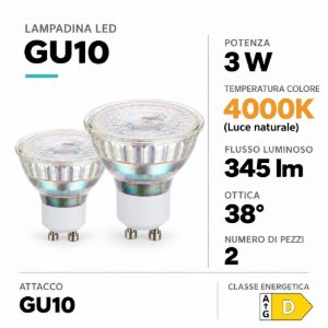 Eglo set 2 lampadine led gu10 2x3w 4000k a riflettore trasparenti