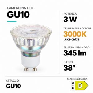 Eglo lampadina led gu10 3w 3000k a riflettore trasparente dimmerabile