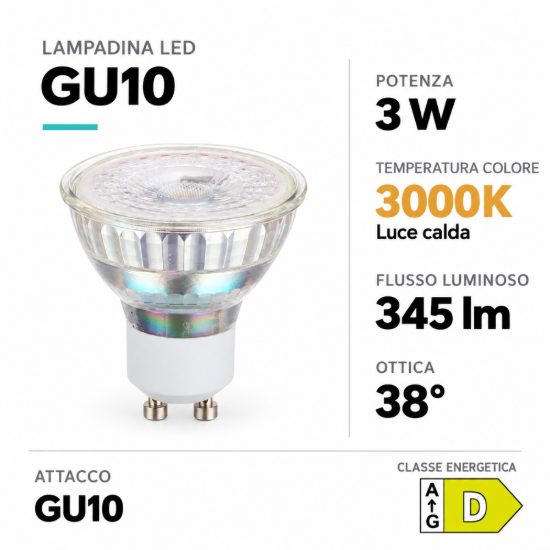Eglo lampadina led gu10 3w 3000k a riflettore trasparente dimmerabile