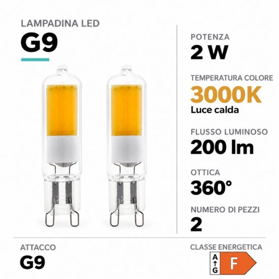 Eglo set 2 lampadine led g9 2x2w 3000k trasparenti