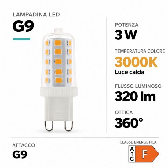 Eglo lampadina led g9 3w 3000k trasparente dimmerabile