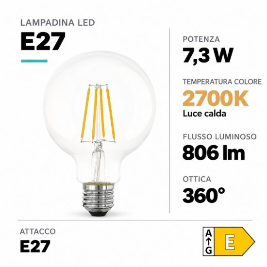 Eglo lampadina led e27 7,3w 2700k a globo trasparente step dimming
