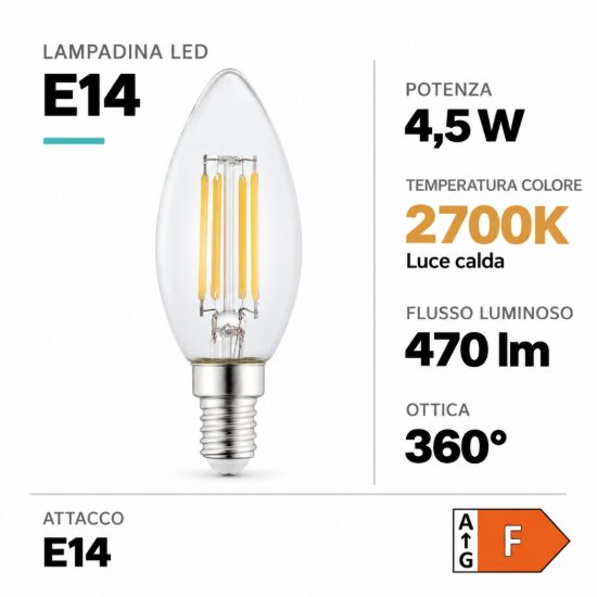 Eglo lampadina led e14 4,5w 2700k a candela trasparente step dimming