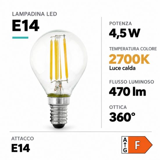 Eglo lampadina led e14 4,5w 2700k a sfera trasparente step dimming