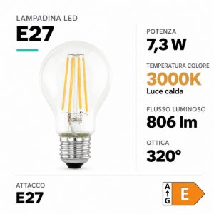 Eglo lampadina led e27 7,3w 3000k a goccia trasparente da esterno