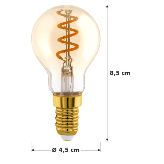 Eglo lampadina led e14 4w 2000k a sfera ambrata con filamento a spirale dimmerabile