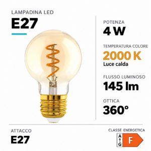 Eglo lampadina led e27 4w 2000k a globo ambrata 6cm con filamento a spirale dimmerabile
