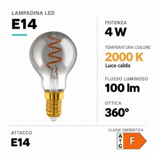 Eglo lampadina led e14 4w 2000k a sfera nera trasparente con filamento a spirale dimmerabile