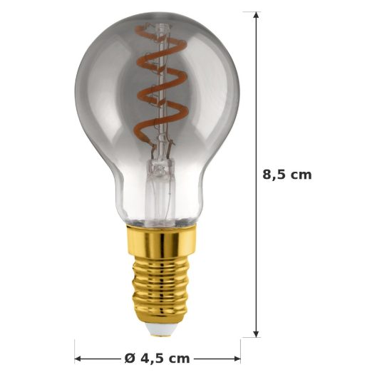 Eglo lampadina led e14 4w 2000k a sfera nera trasparente con filamento a spirale dimmerabile