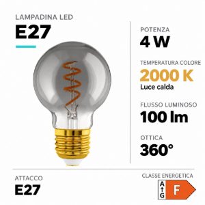 Eglo lampadina led e27 4w 2000k a globo nera trasparente 6cm con filamento a spirale dimmerabile