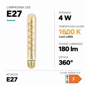 Eglo lampadina led e27 4w 1600k tubolare ambrata con filamento a spirale
