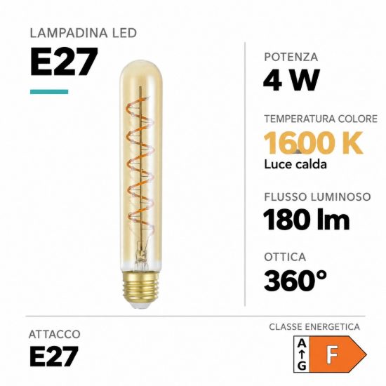 Eglo lampadina led e27 4w 1600k tubolare ambrata con filamento a spirale