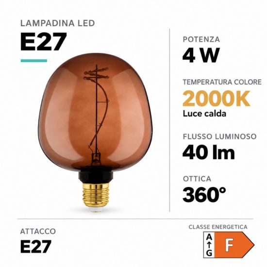 Eglo lampadina led e27 4w 2000k a globo color cognac 12,5cm dimmerabile