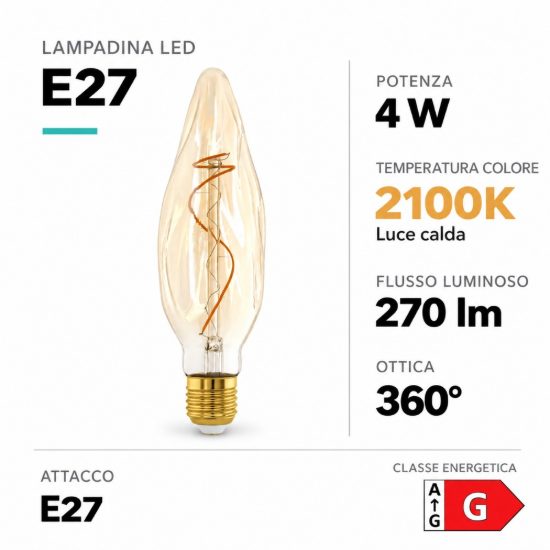 Eglo lampadina led e27 4w 2100k a candela ambrata 7,8cm dimmerabile