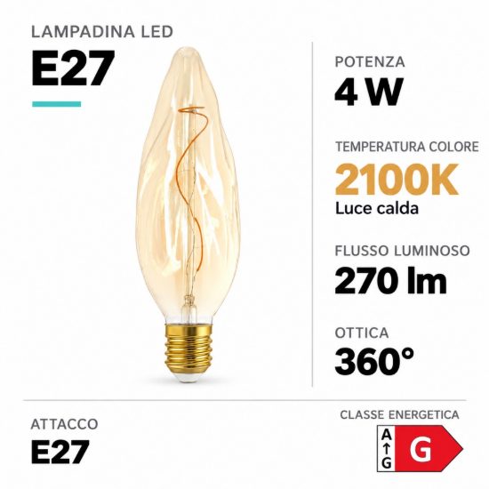 Eglo lampadina led e27 4w 2100k a candela ambrata 11,7cm dimmerabile
