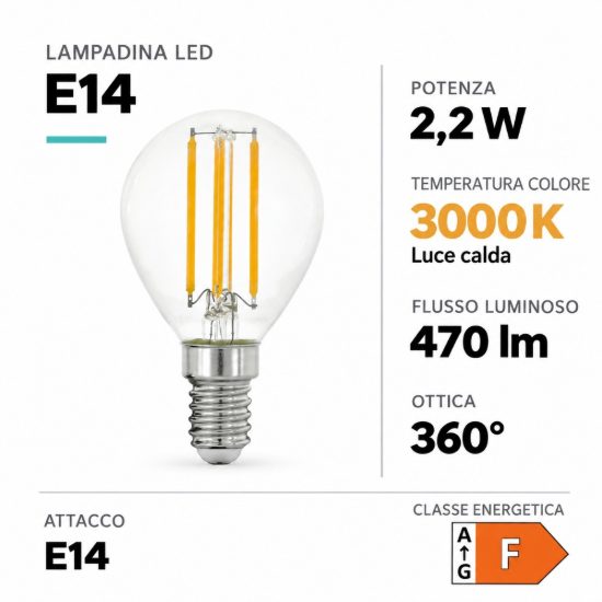 Eglo lampadina led e14 2,2w 3000k a sfera trasparente