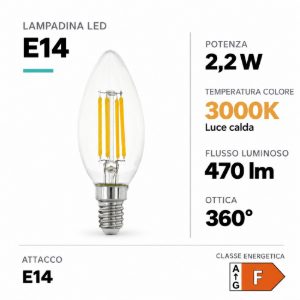 Eglo lampadina led e14 2,2w 3000k a candela trasparente