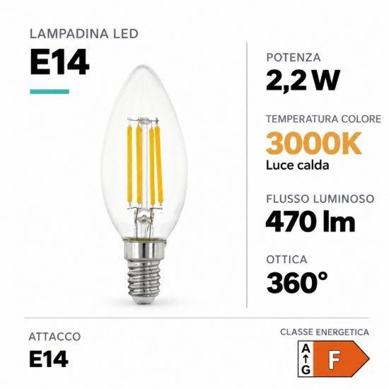 Eglo lampadina led e14 2,2w 3000k a candela trasparente