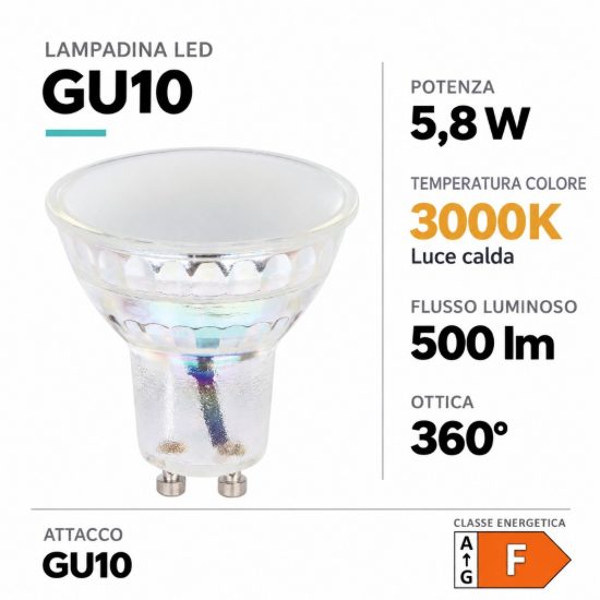 Eglo lampadina led gu10 5,8w 3000k a riflettore satinata dimmerabile