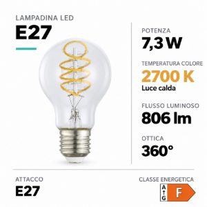Eglo lampadina led e27 7,3w 2700k a goccia trasparente con filamento a spirale