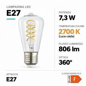 Eglo lampadina led e27 7,3w 2700k a oliva trasparente 4,8cm con filamento a spirale