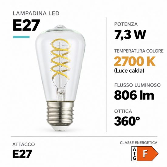 Eglo lampadina led e27 7,3w 2700k a oliva trasparente 4,8cm con filamento a spirale