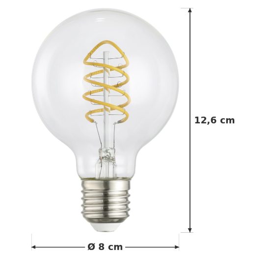 Eglo lampadina led e27 7,3w 2700k a globo trasparente 8cm con filamento a spirale