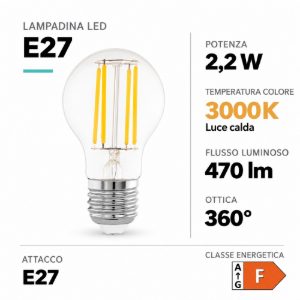 Eglo lampadina led e27 2,2w 3000k a goccia trasparente