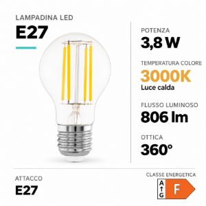 Eglo lampadina led e27 3,8w 3000k a goccia trasparente
