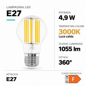 Eglo lampadina led e27 4,9w 3000k a goccia trasparente