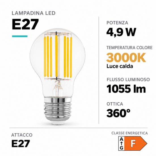Eglo lampadina led e27 4,9w 3000k a goccia trasparente