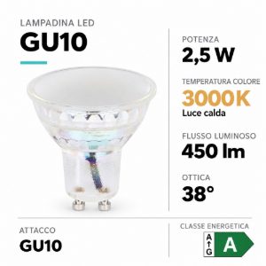 Eglo lampadina led gu10 2,5w 3000k a riflettore trasparente