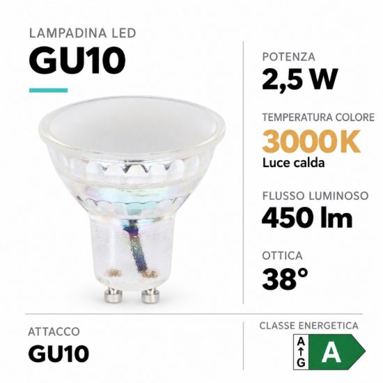 Eglo lampadina led gu10 2,5w 3000k a riflettore trasparente