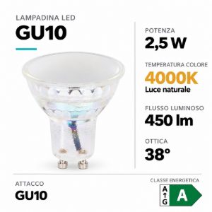 Eglo lampadina led gu10 2,5w 4000k a riflettore trasparente