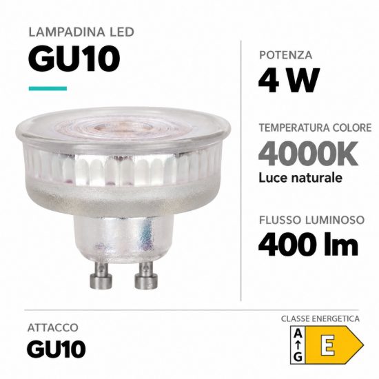 Eglo lampadina led gu10 4w 4000k a riflettore trasparente